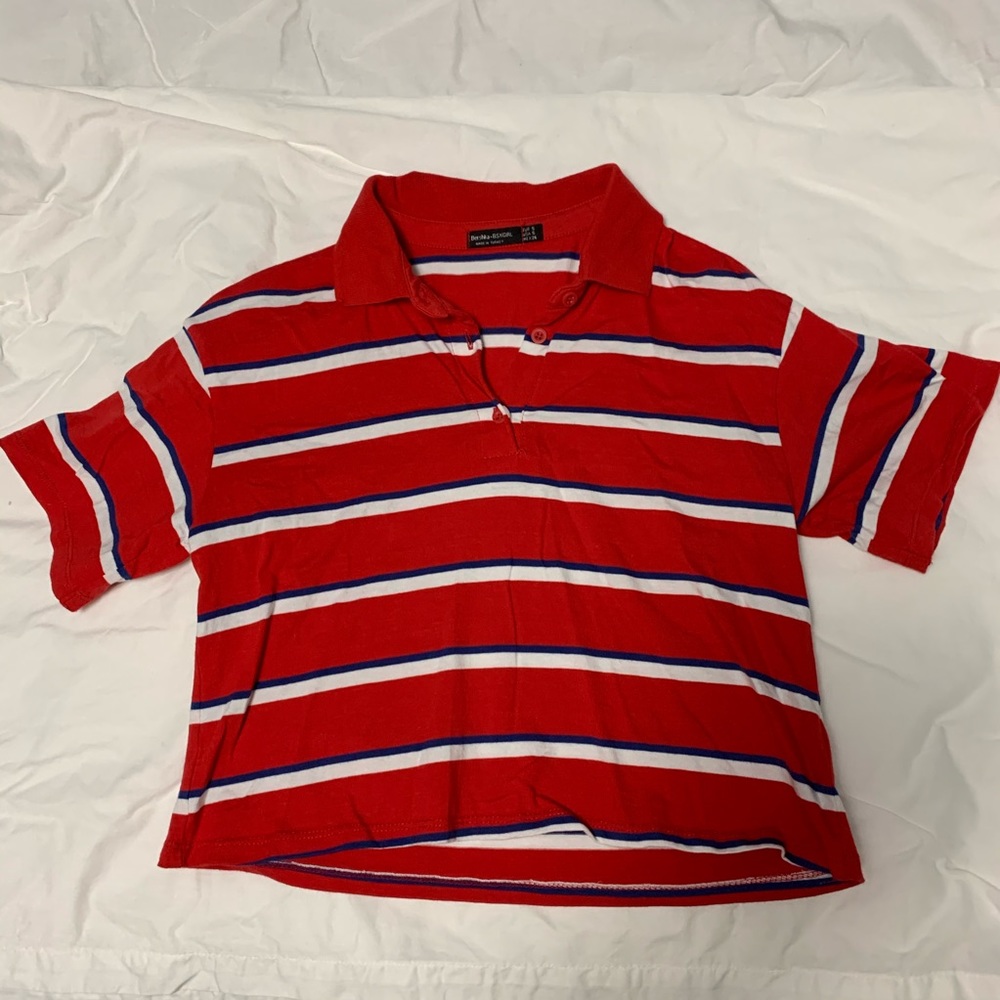 Bershka: red with white & blue strip